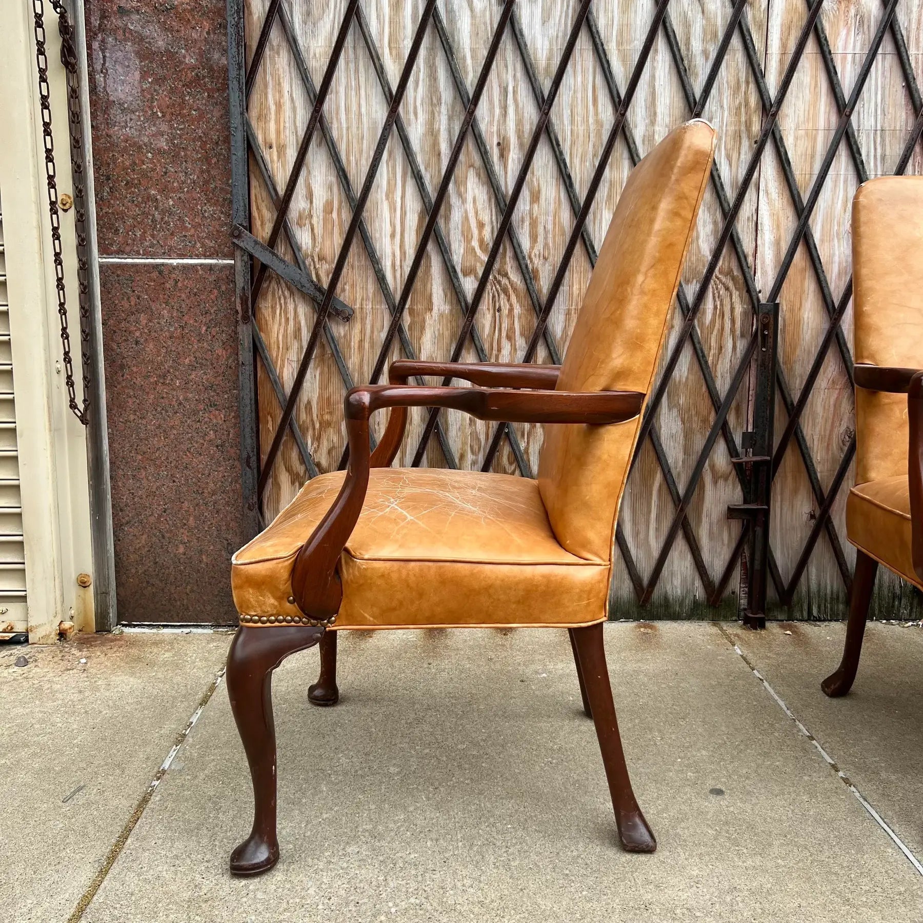 10 Antique Leather and Wood Arm Chairs Dining Conference Desk