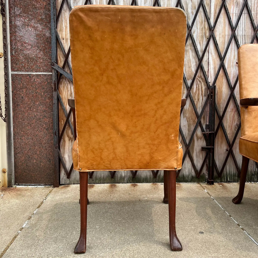 10 Antique Leather and Wood Arm Chairs Dining Conference Desk