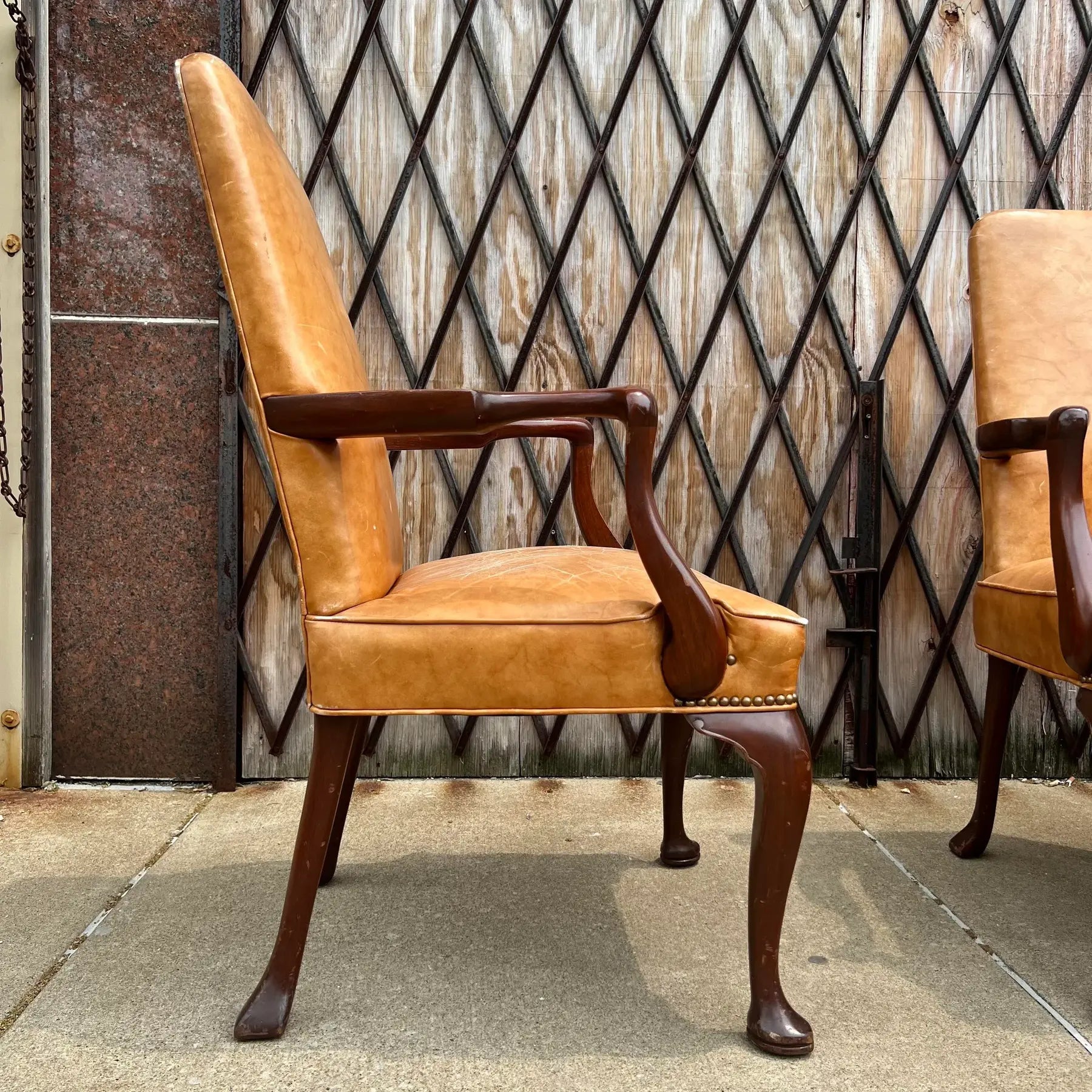 10 Antique Leather and Wood Arm Chairs Dining Conference Desk