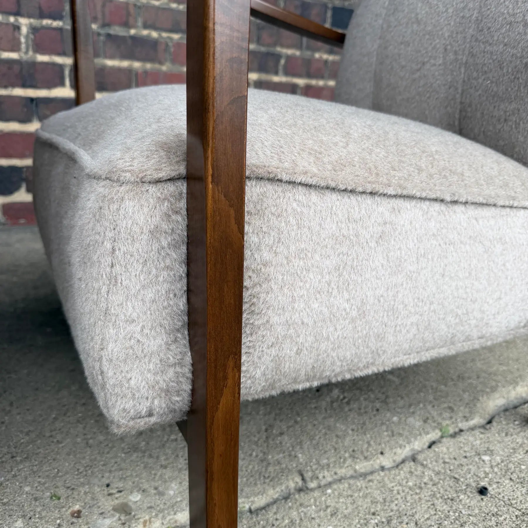 Pair of Restored European Modern Lounge Chairs in Teddy Mohair Style Fabric