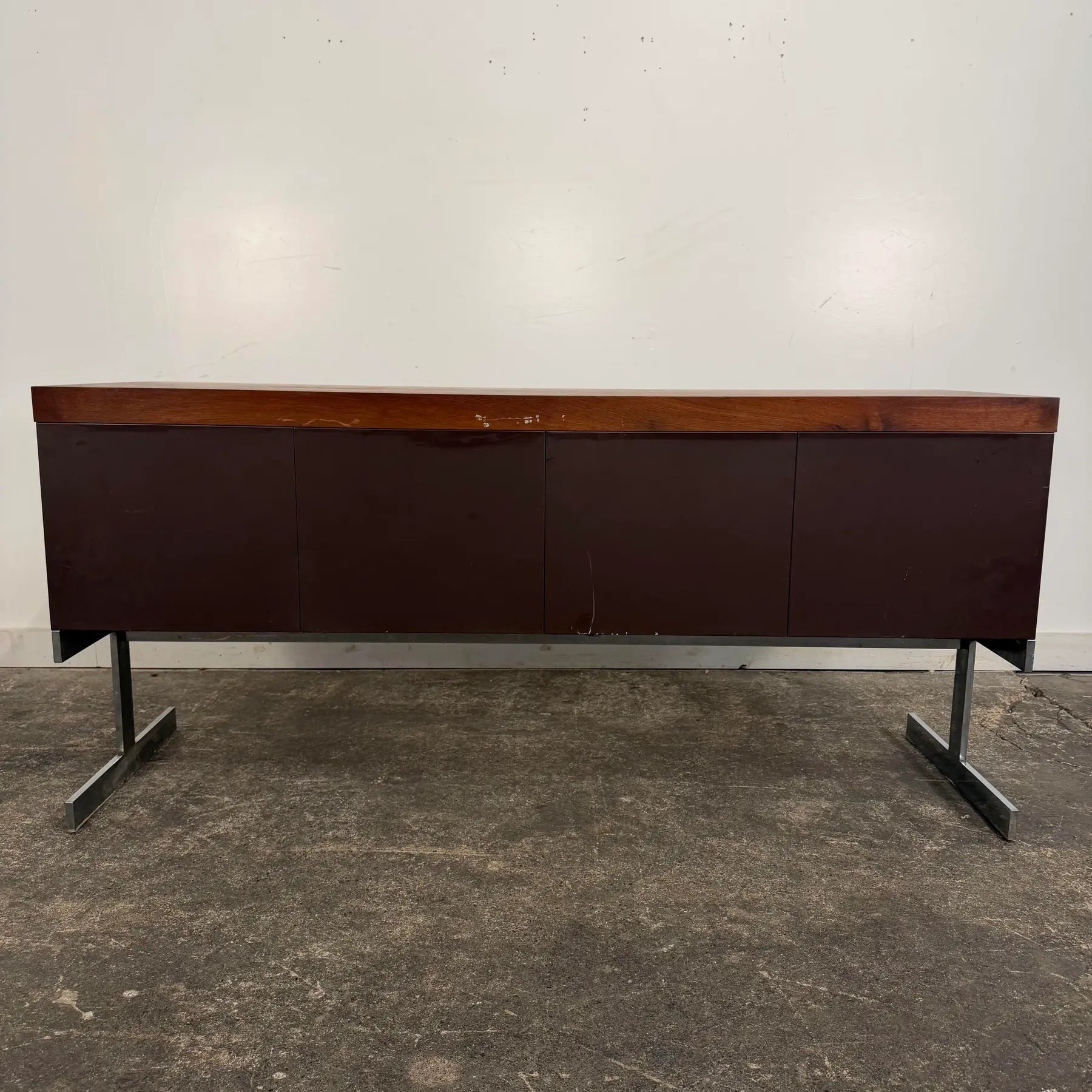 Peerless Steel Equipment Co. Walnut and Steel Credenza