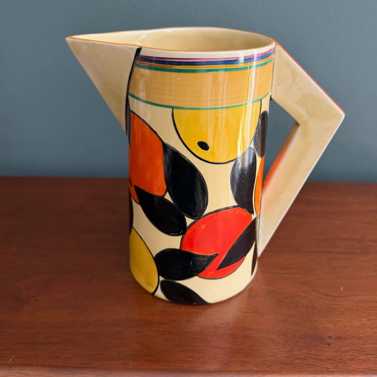 1930s Clarice Cliff Orange & Lemon Pattern Odilon Jug – Scarce Shape