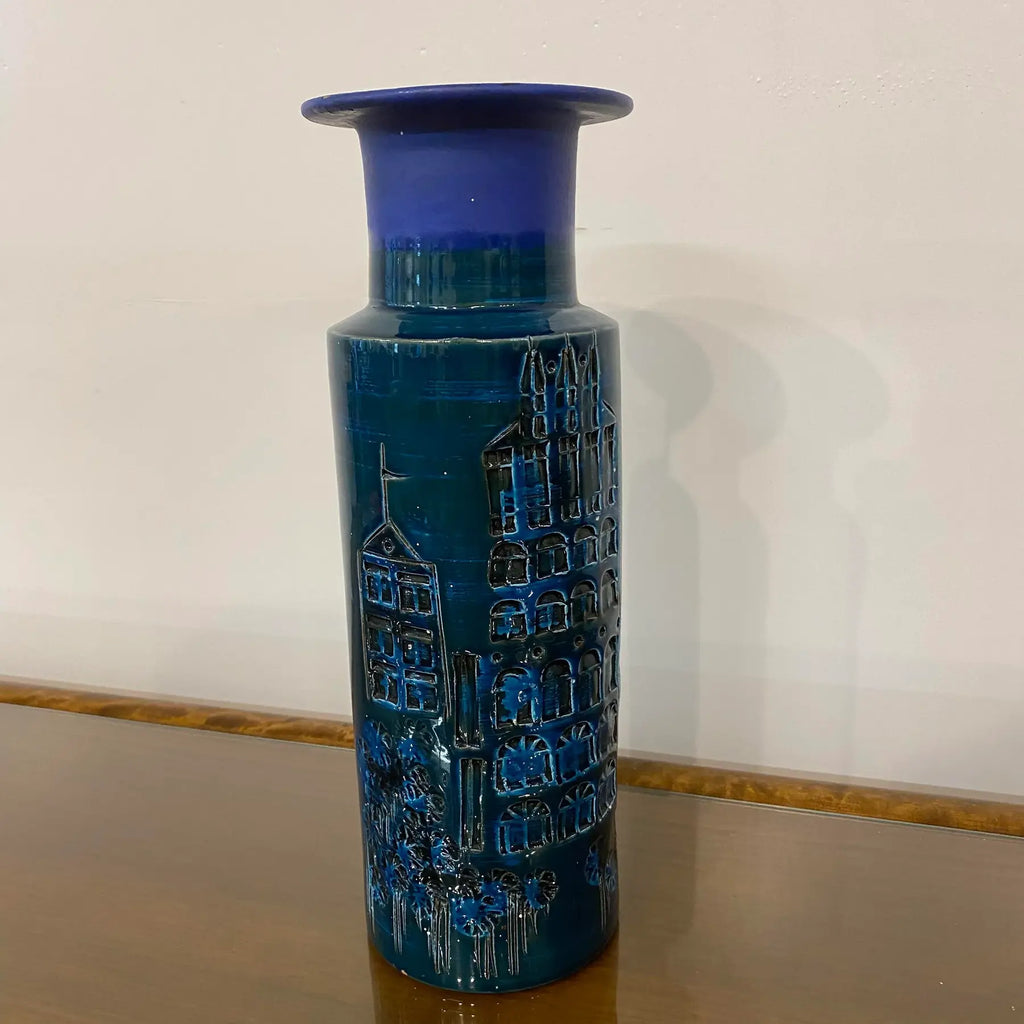 1950s Mid-Century Blue Italian Vase Bittosi or Aldo Lundi Style
