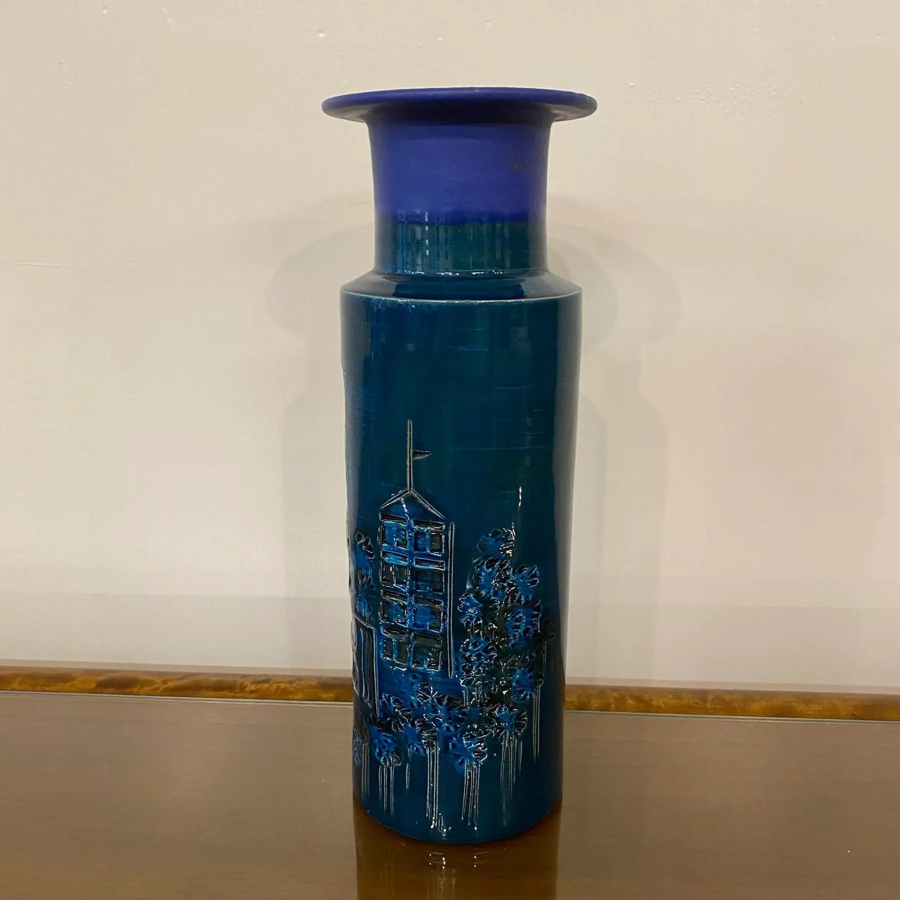 1950s Mid-Century Blue Italian Vase Bittosi or Aldo Lundi Style