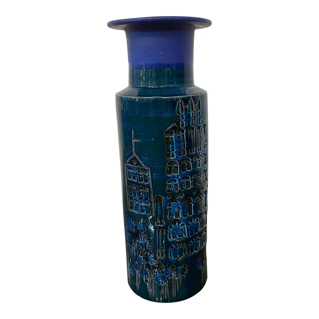 1950s Mid-Century Blue Italian Vase Bittosi or Aldo Lundi Style