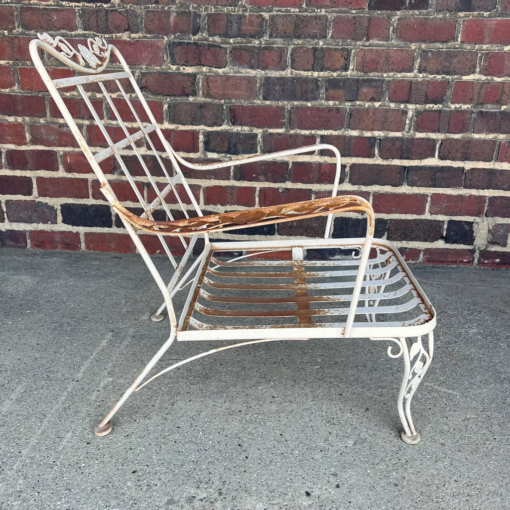 1950s Woodard Lounge Chair and Ottoman Chantilly Rose Pattern Wrought Iron Chair & Ottoman, Attributed