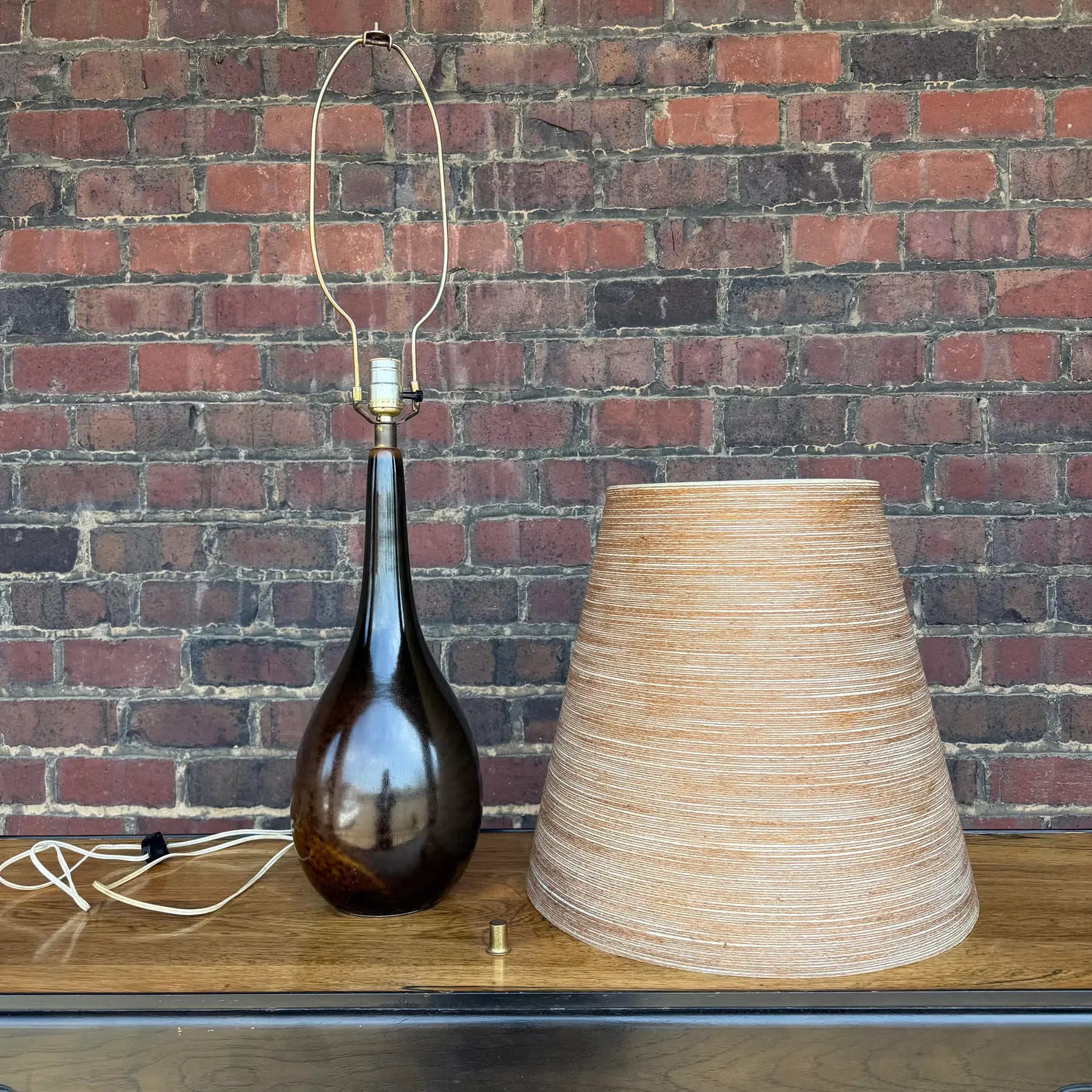 1960s Mid-Century Modern Lotte and Gunnar Bostlund Danish Brown Ceramic Table Lamp