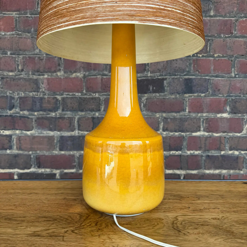 1960s Mid-Century Modern Lotte and Gunnar Bostlund Danish Gold Yellow Ceramic Table Lamp
