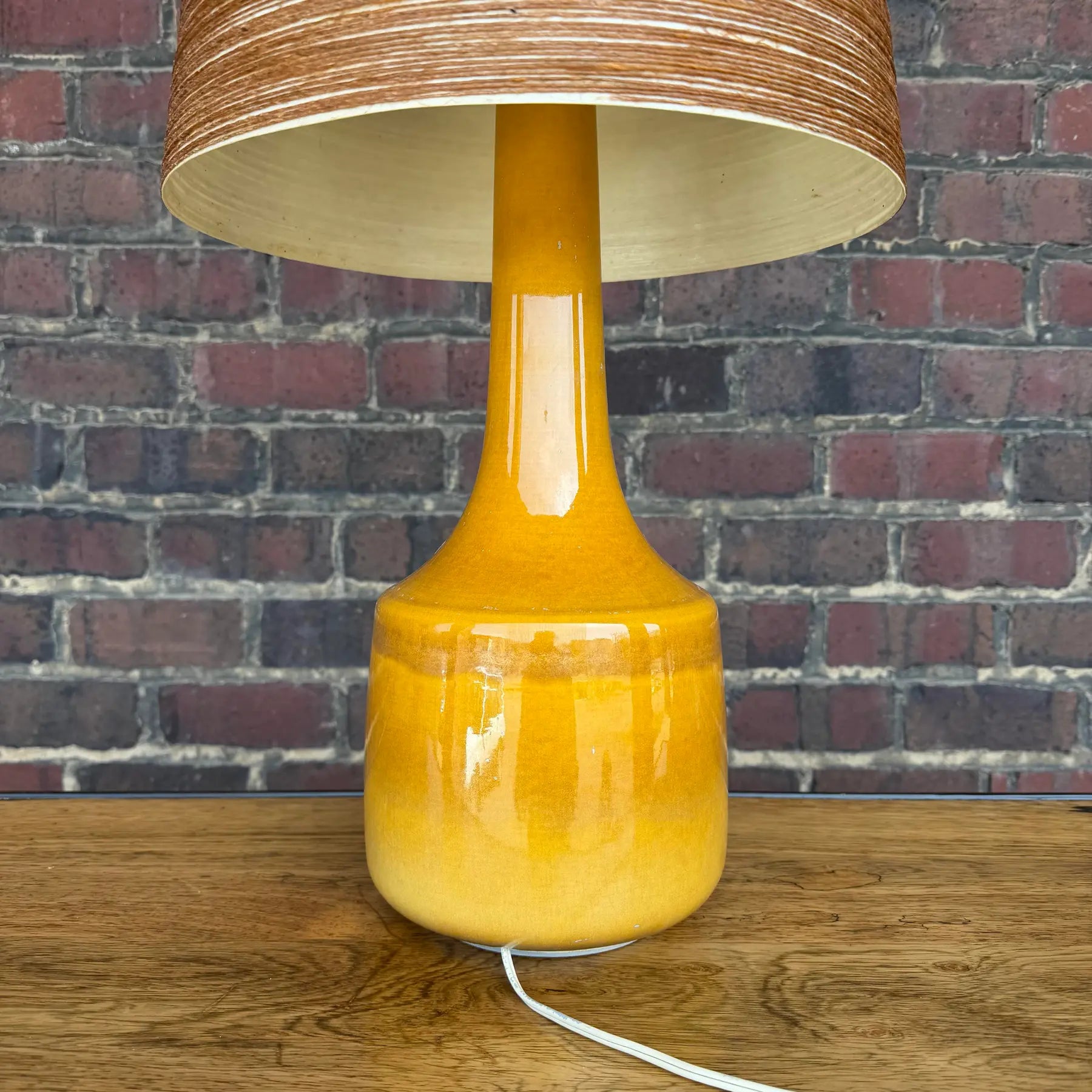 1960s Mid-Century Modern Lotte and Gunnar Bostlund Danish Gold Yellow Ceramic Table Lamp