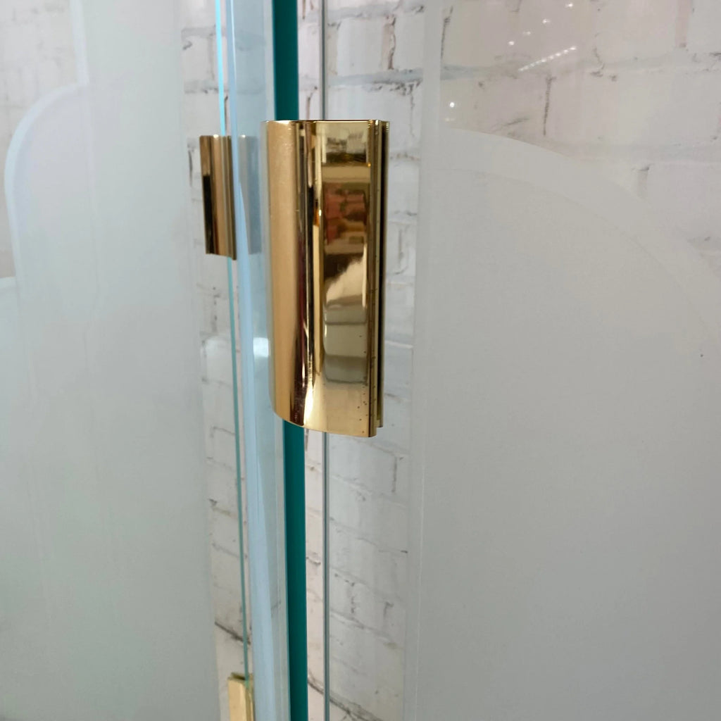 1970s Art Deco Style Glass Divider Sandblasted Glass With Brass Hardware