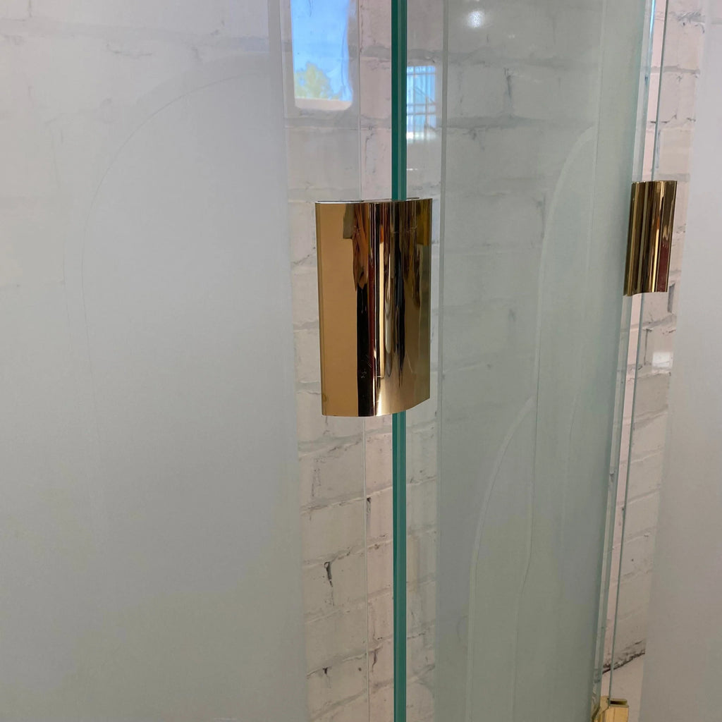 1970s Art Deco Style Glass Divider Sandblasted Glass With Brass Hardware