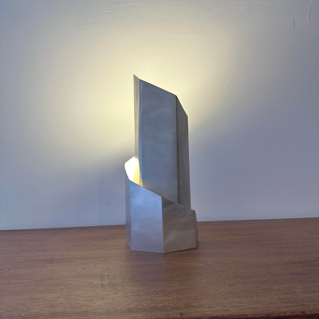 1970s Constructivist Table Lamp in Folded Aluminum by Godley-Schwan