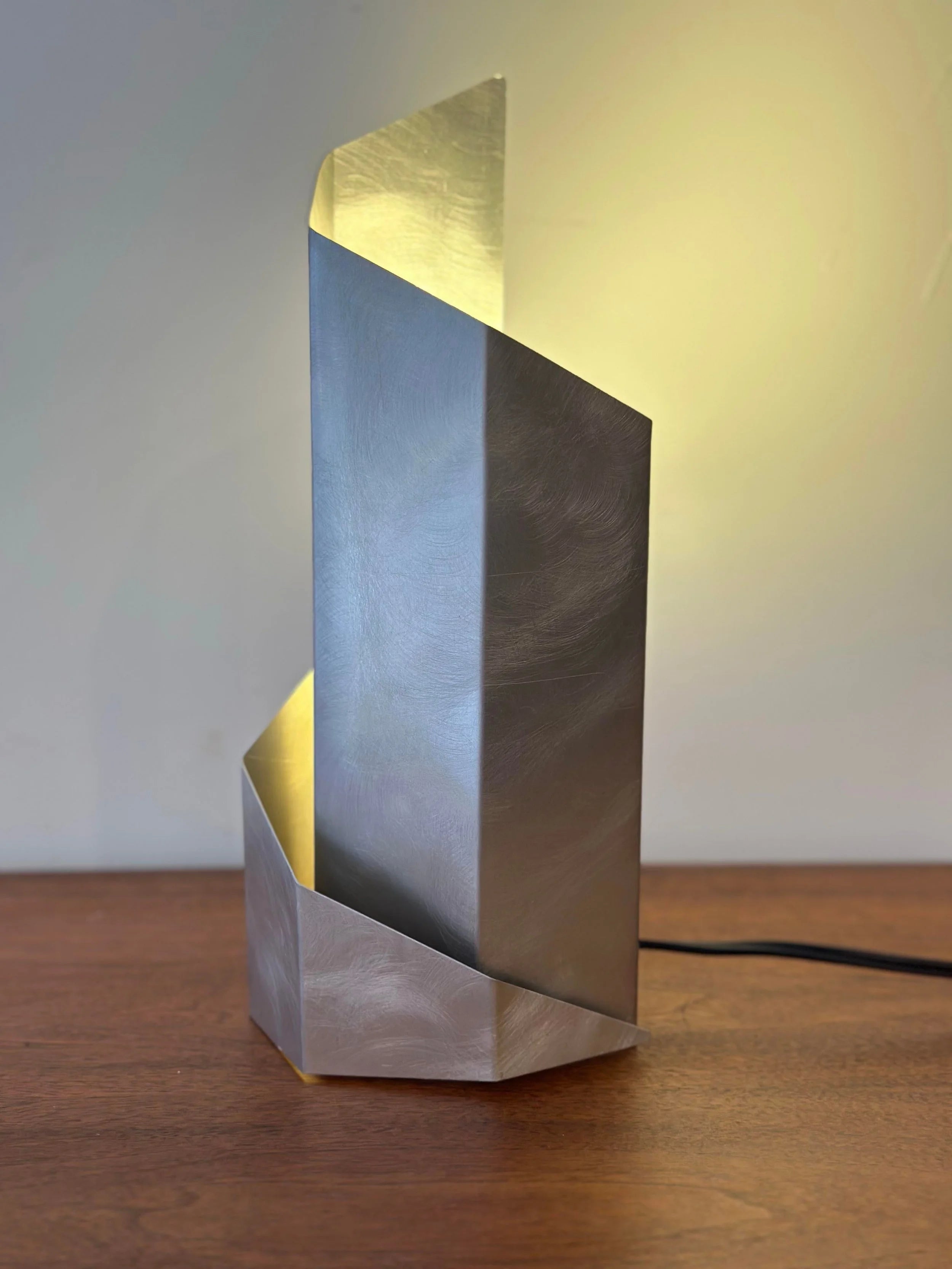1970s Constructivist Table Lamp in Folded Aluminum by Godley-Schwan