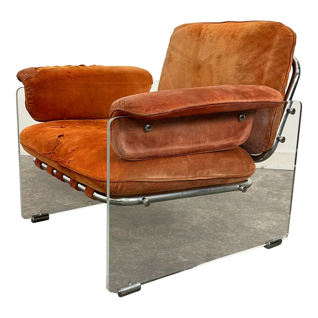 1970s Italian Pol Flex Artegna Lucite & Chrome Lounge Chair