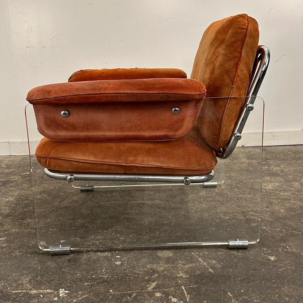 1970s Italian Pol Flex Artegna Lucite & Chrome Lounge Chair