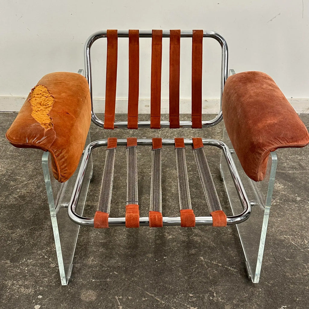 1970s Italian Pol Flex Artegna Lucite & Chrome Lounge Chair