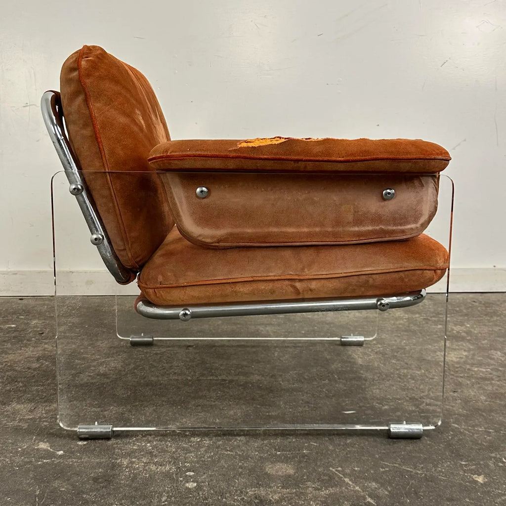 1970s Italian Pol Flex Artegna Lucite & Chrome Lounge Chair
