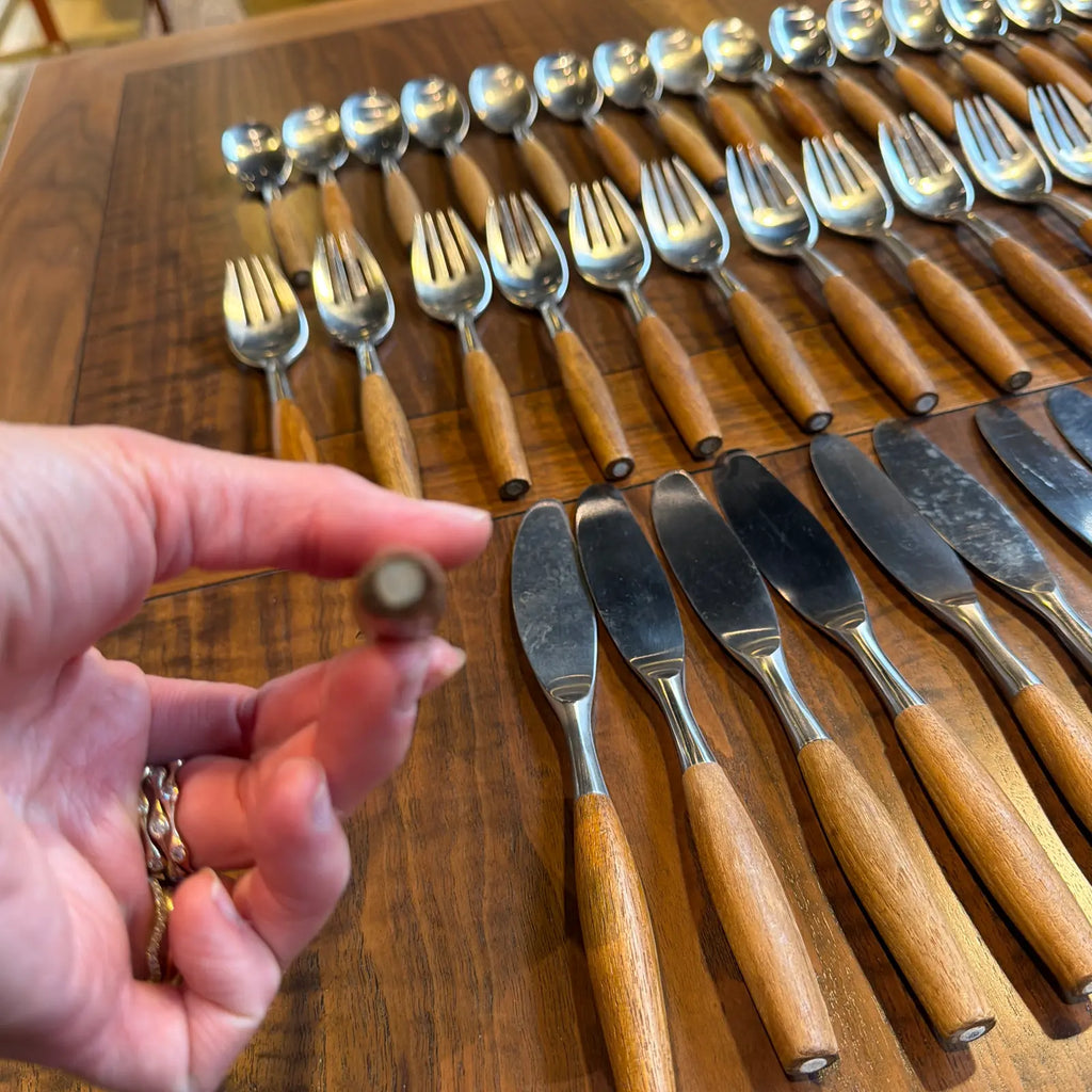 1970s Mid-Century Modern Dansk Wood Accent Flatware – Jens Quistgaard De – Teak & Stainless -92 Pieces