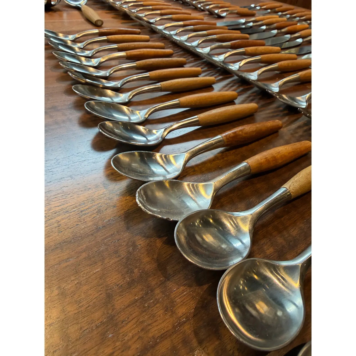 1970s Mid-Century Modern Dansk Wood Accent Flatware – Jens Quistgaard De – Teak & Stainless -92 Pieces