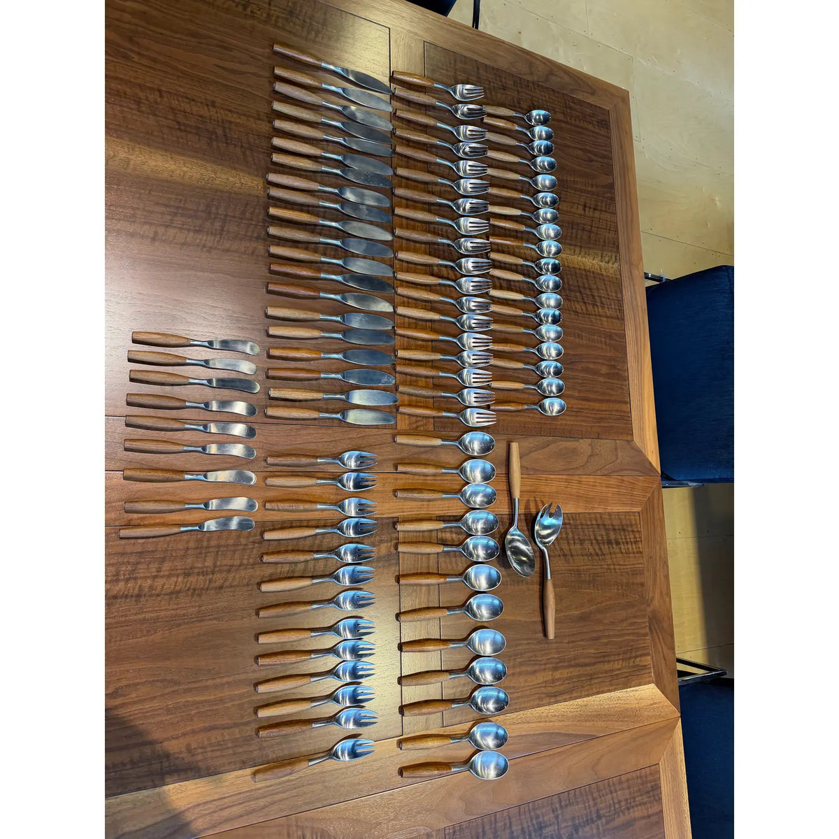 1970s Mid-Century Modern Dansk Wood Accent Flatware – Jens Quistgaard De – Teak & Stainless -92 Pieces