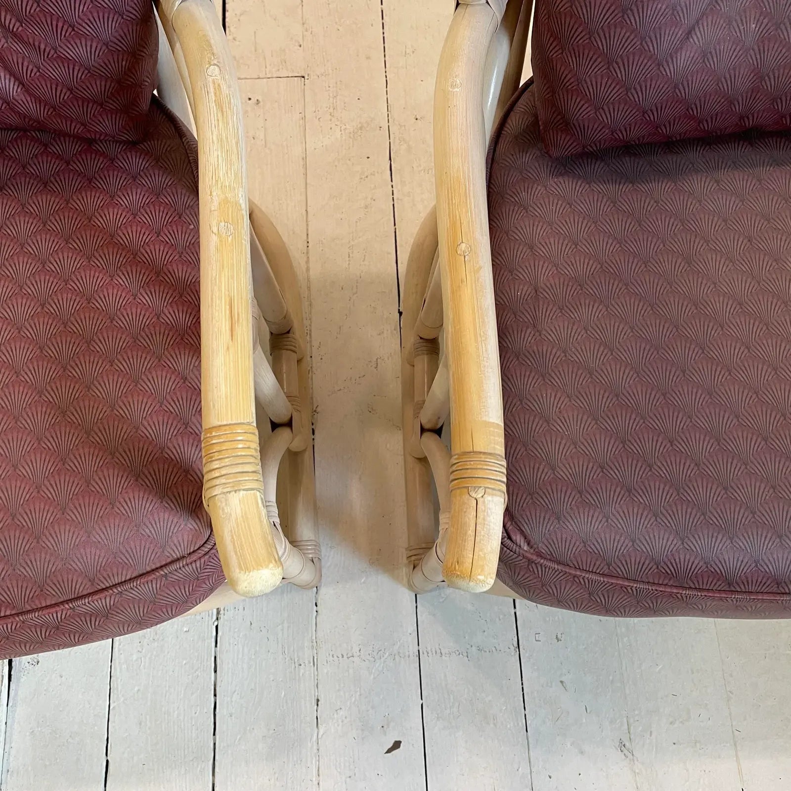 1970s Vintage Tall Back Bamboo Wing Chairs - a Pair