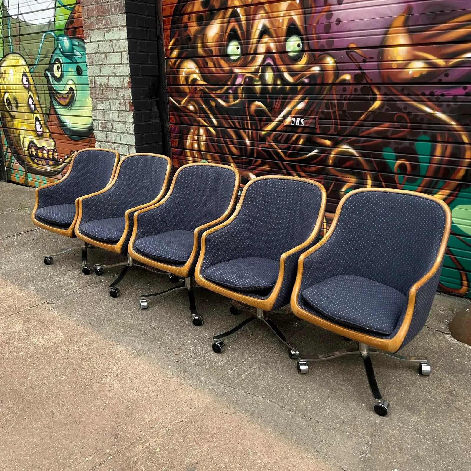 1970s Ward Bennett Office Chairs- Set of 5