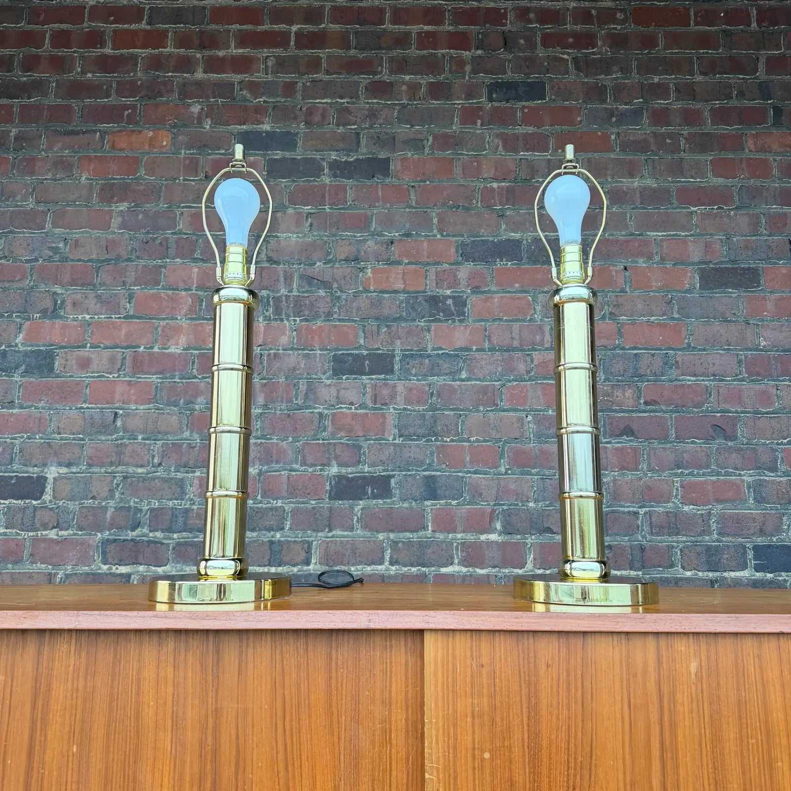 1980s Faux Bamboo Brass Table Lamps - A Pair