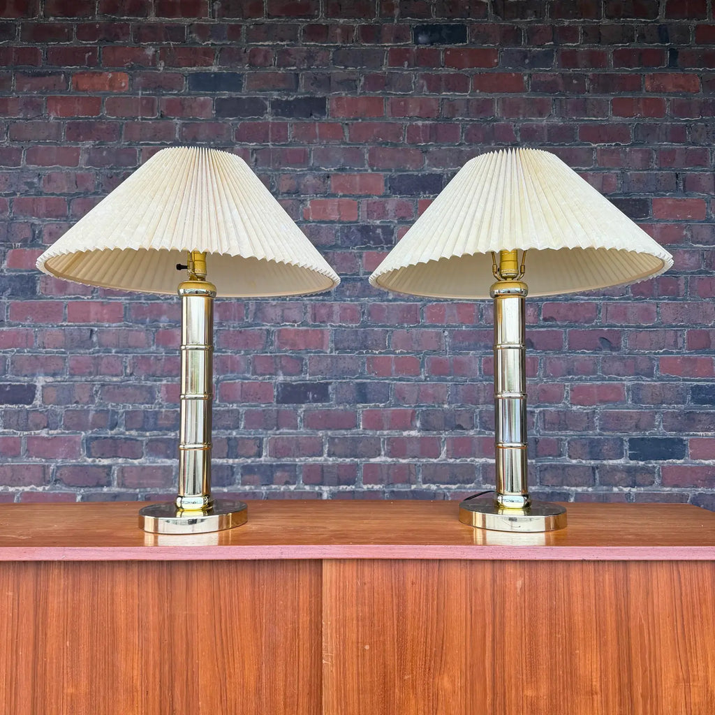 1980s Faux Bamboo Brass Table Lamps - A Pair