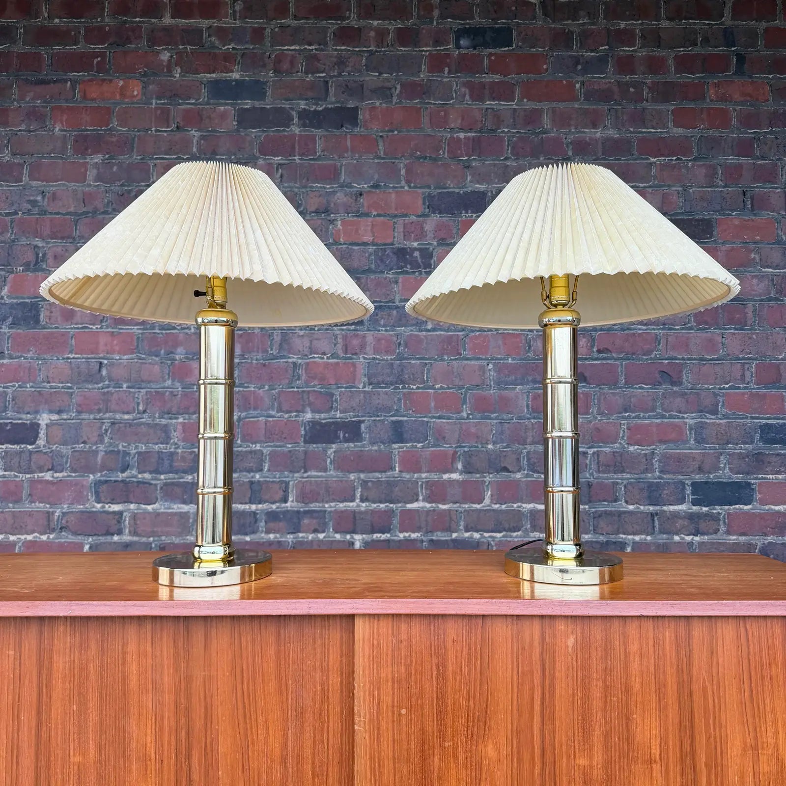 1980s Faux Bamboo Brass Table Lamps - A Pair