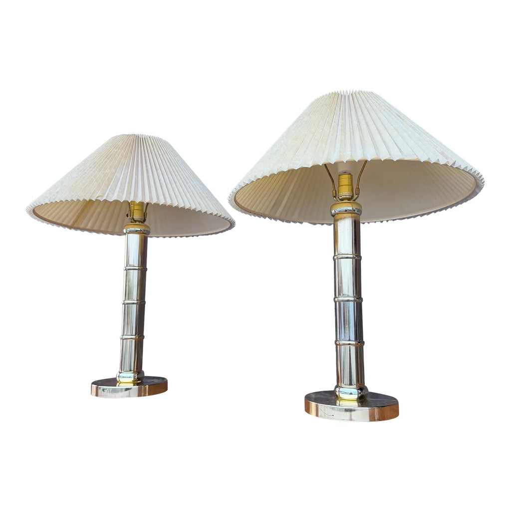 1980s Faux Bamboo Brass Table Lamps - A Pair