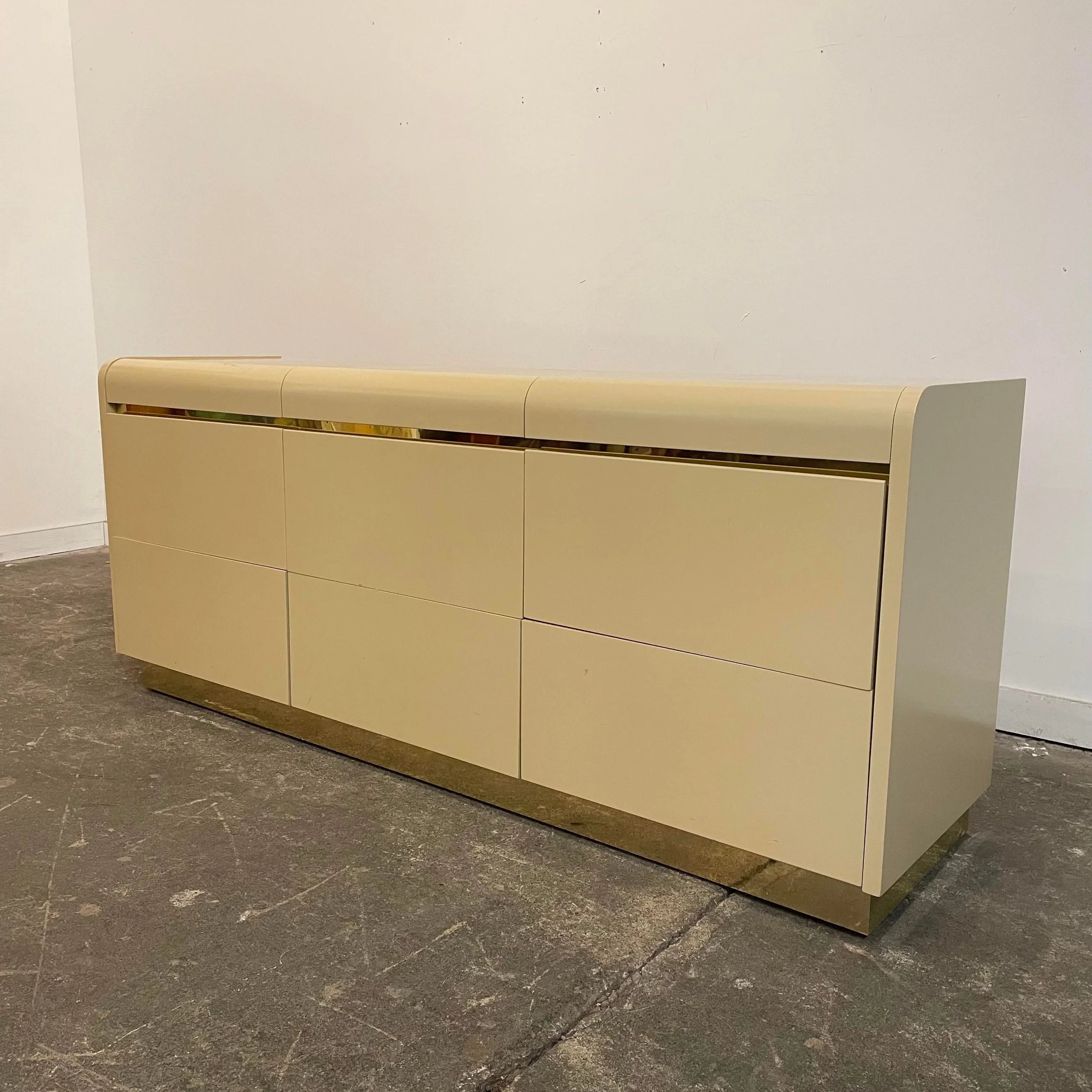 1980s Lane Brass 9 Drawer Low Dresser