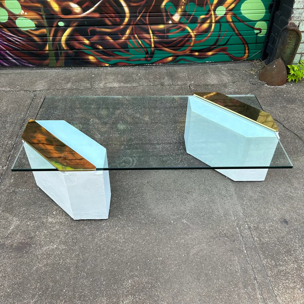 1980s Plaster Brass and Glass Coffee Table