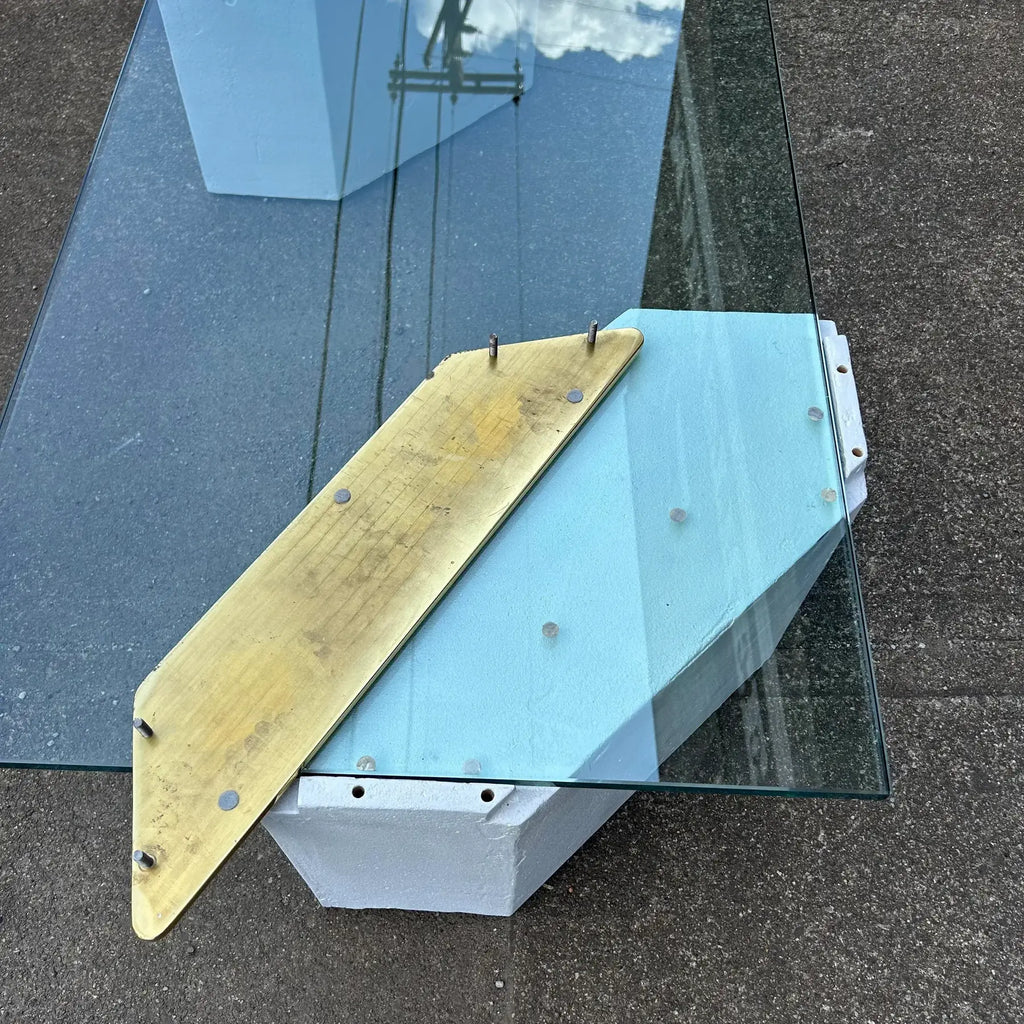 1980s Plaster Brass and Glass Coffee Table