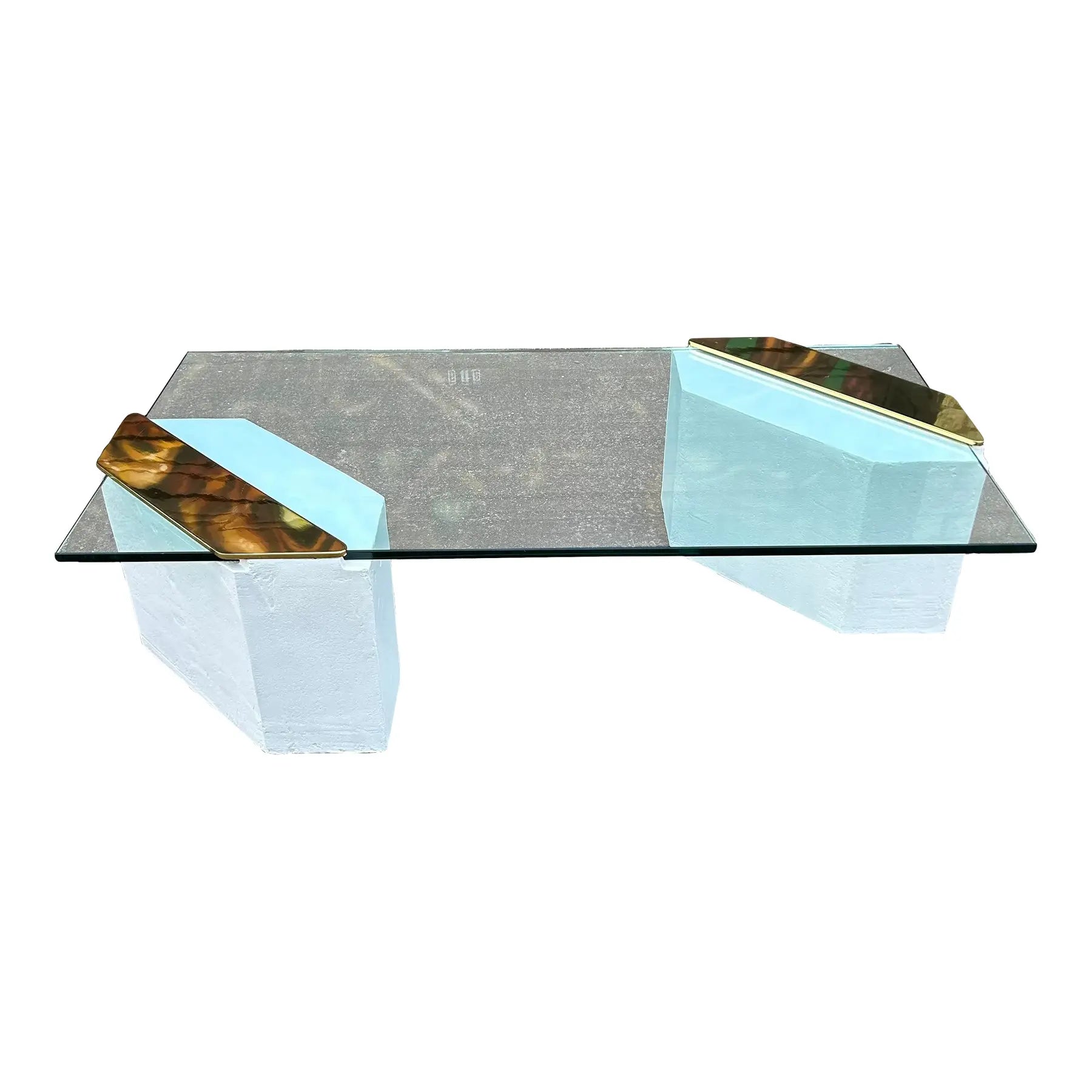 1980s Plaster Brass and Glass Coffee Table