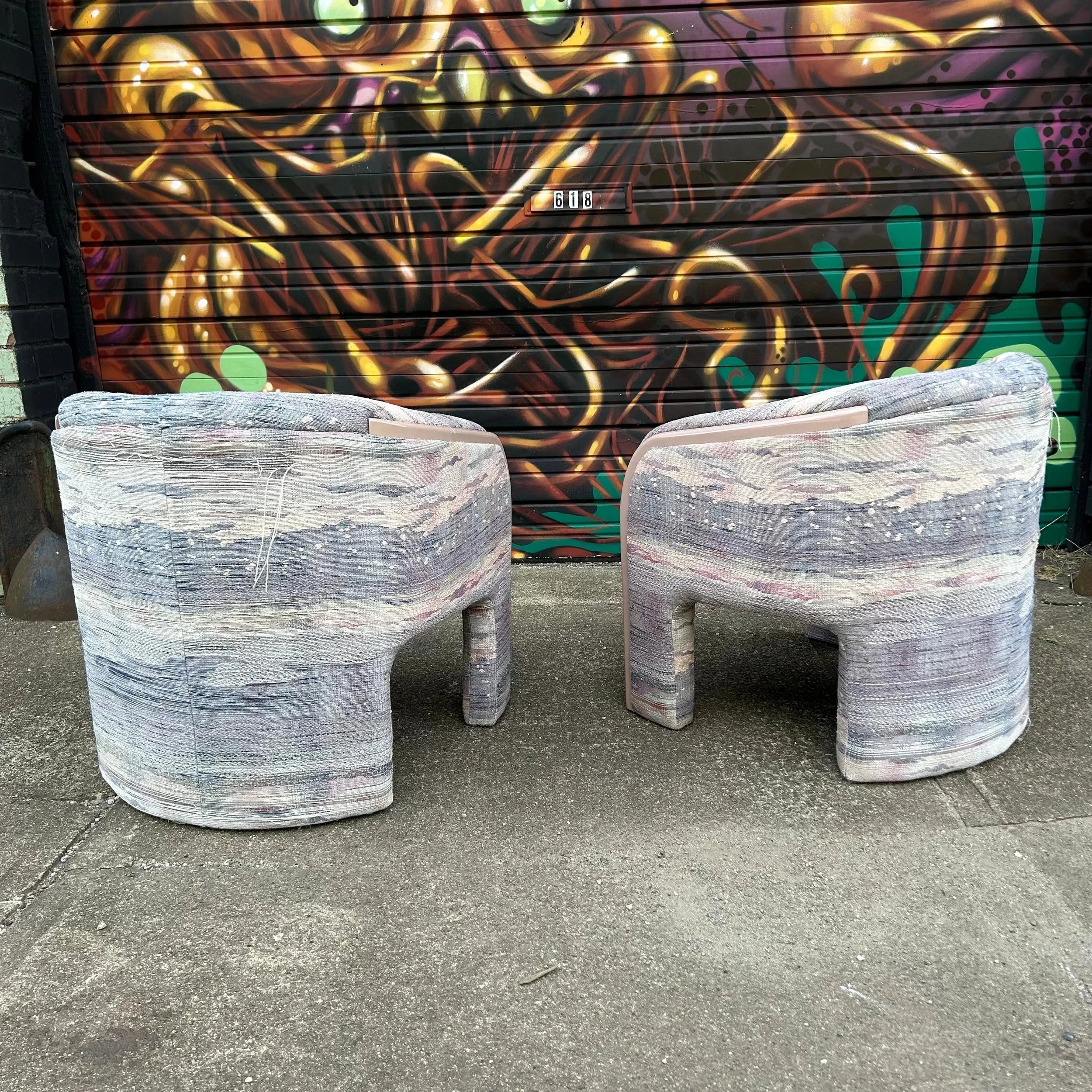 1980s Postmodern Tripod Lounge Chairs by Vladimir Kagan, a Pair
