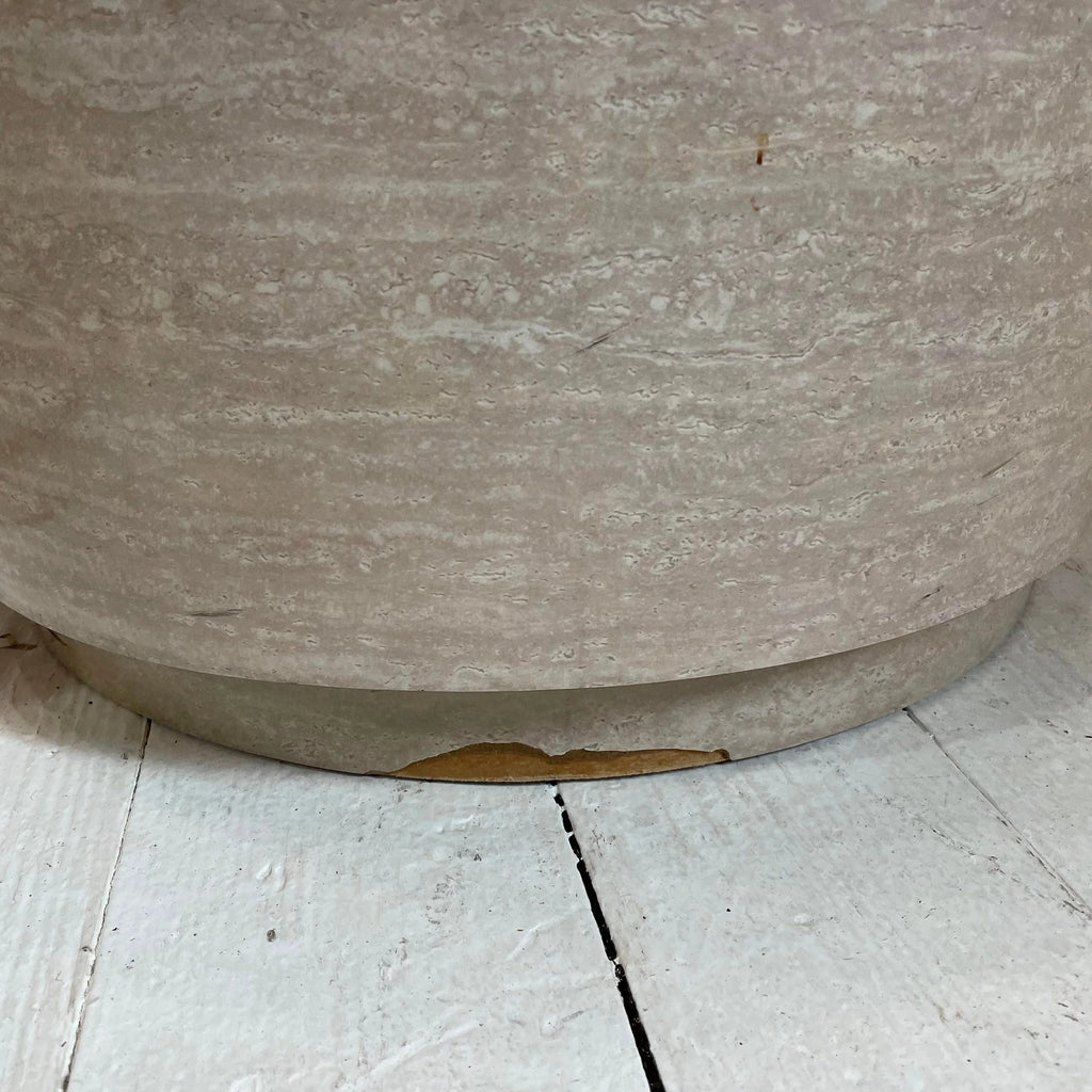 1980s Travertine Laminate Drum Side Tables With Chrome Trim - a Pair