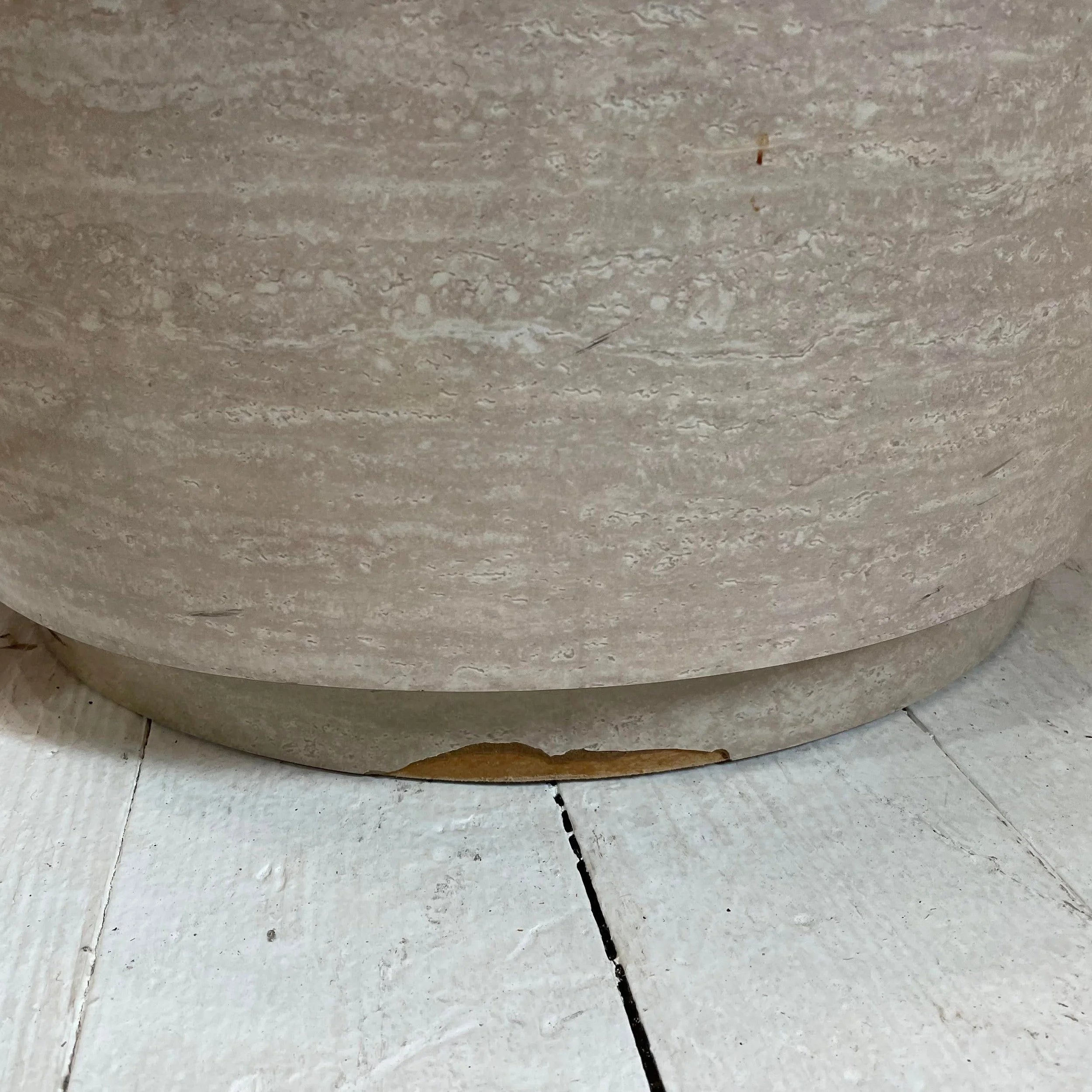 1980s Travertine Laminate Drum Side Tables With Chrome Trim - a Pair