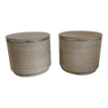 1980s Travertine Laminate Drum Side Tables With Chrome Trim - a Pair