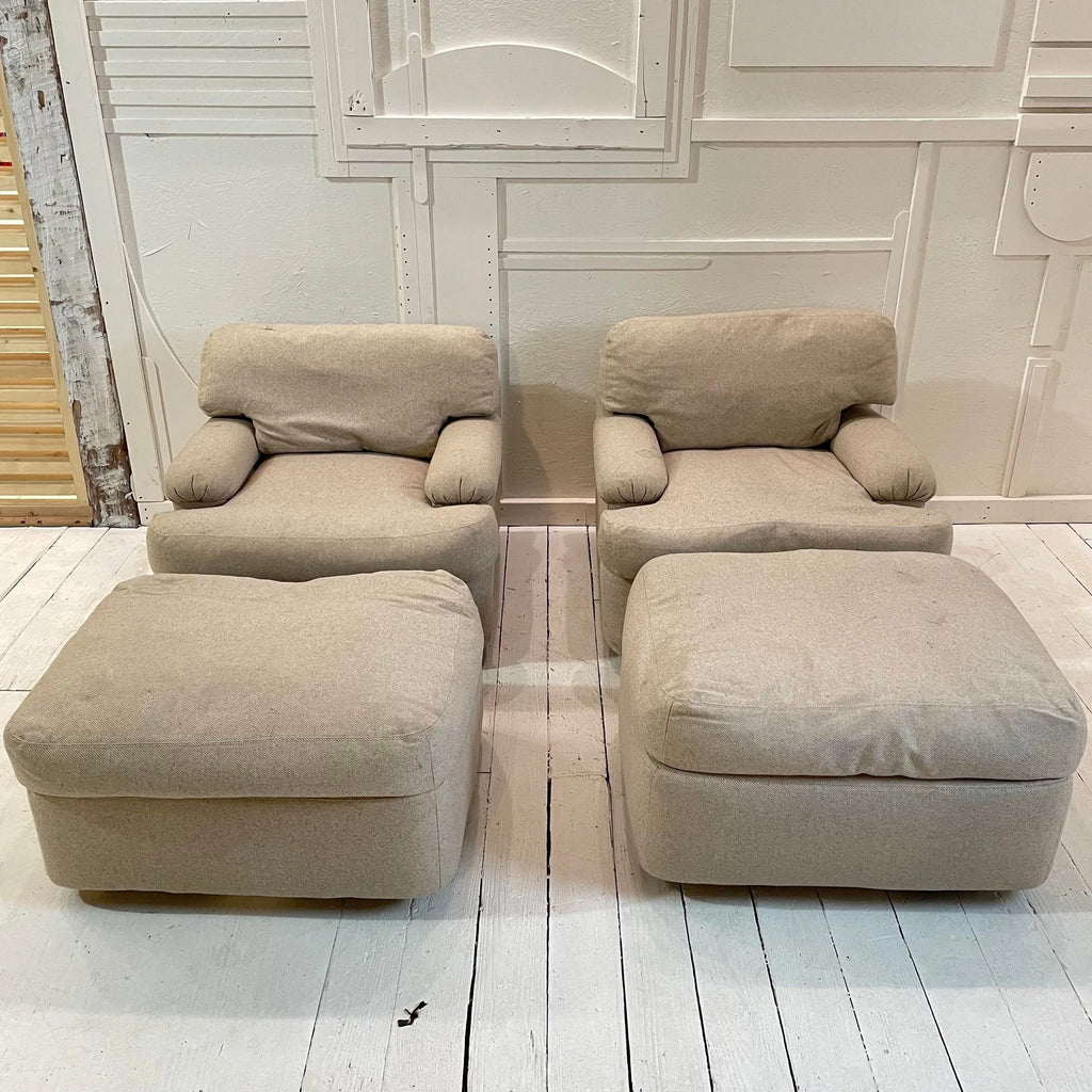 1980s Directional Lounge Chairs With Ottomans