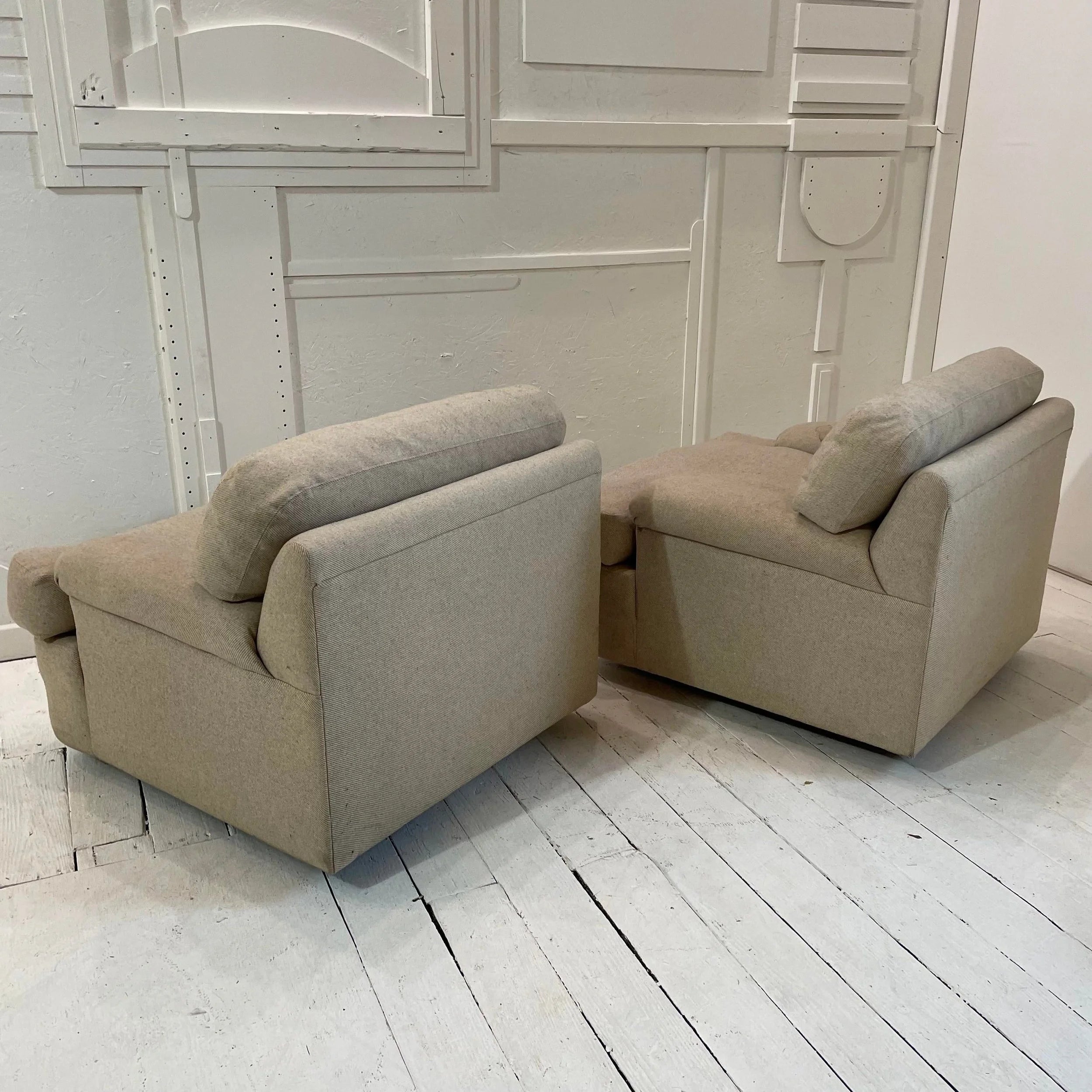 1980s Directional Lounge Chairs With Ottomans
