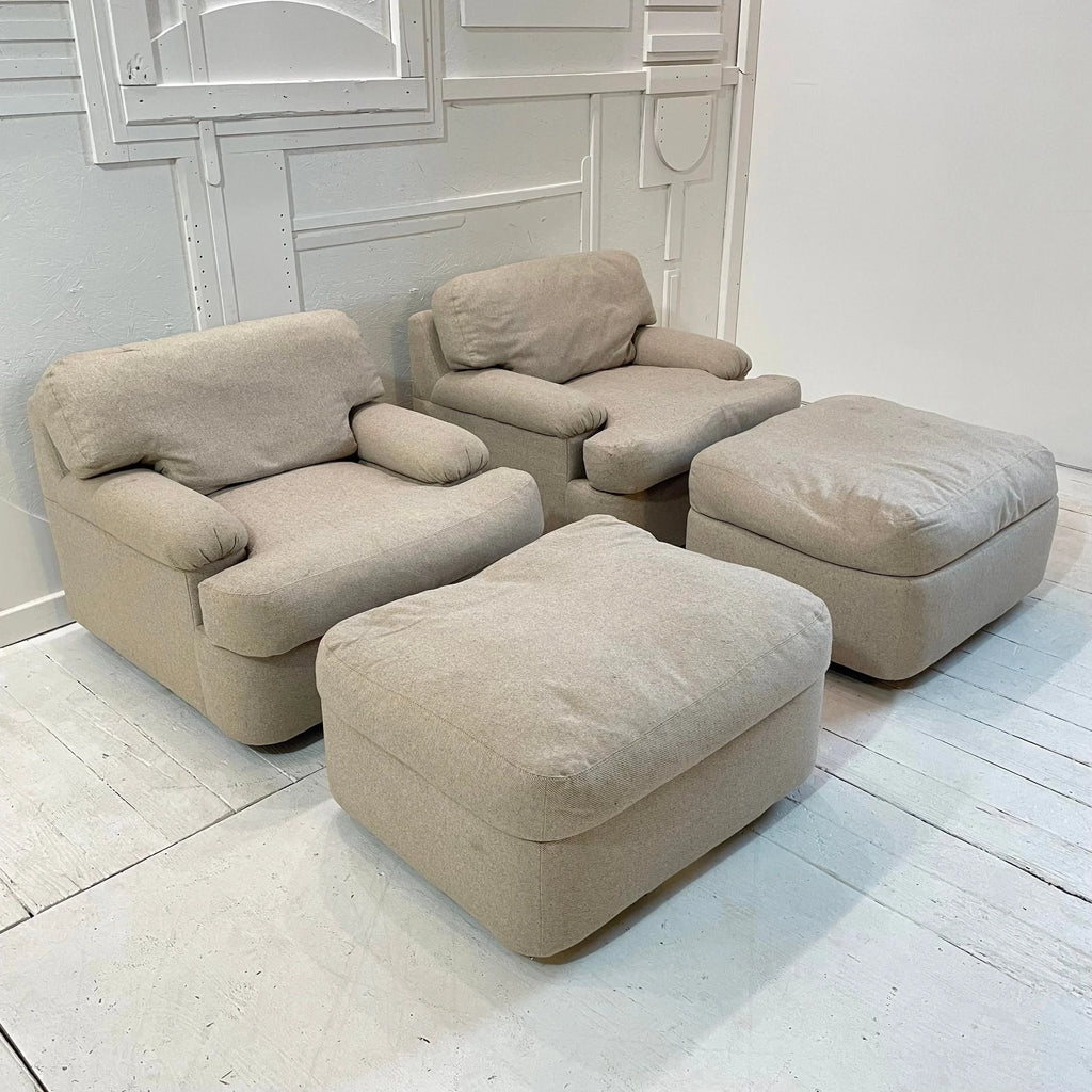 1980s Directional Lounge Chairs With Ottomans