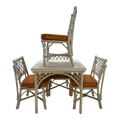 1980s White Rattan Bamboo Flip Top Extendable Game Table Set