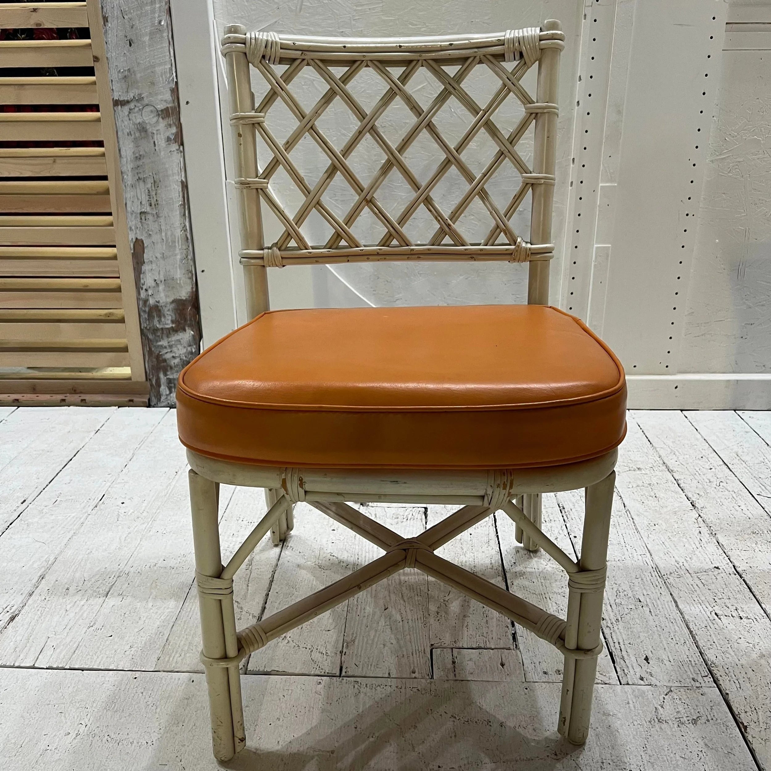 1980s White Rattan Bamboo Flip Top Extendable Game Table Set