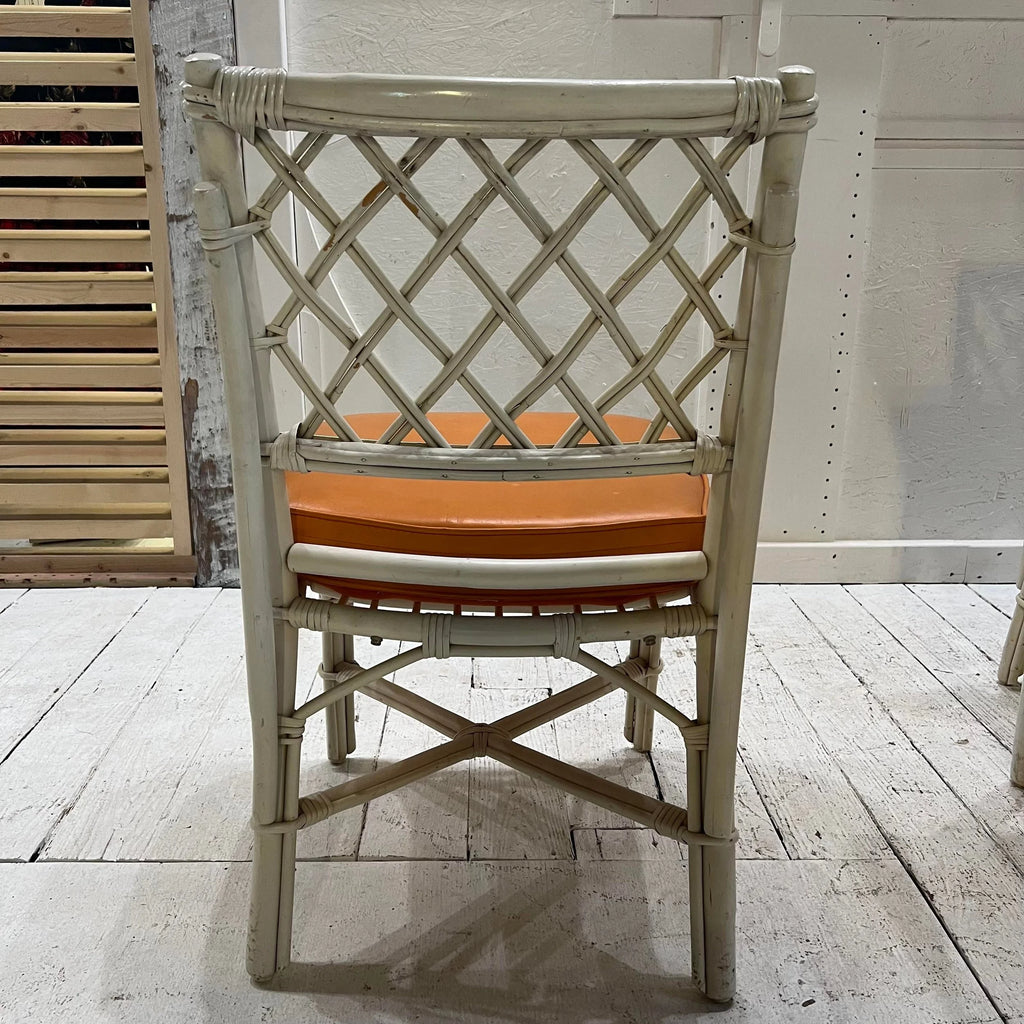 1980s White Rattan Bamboo Flip Top Extendable Game Table Set