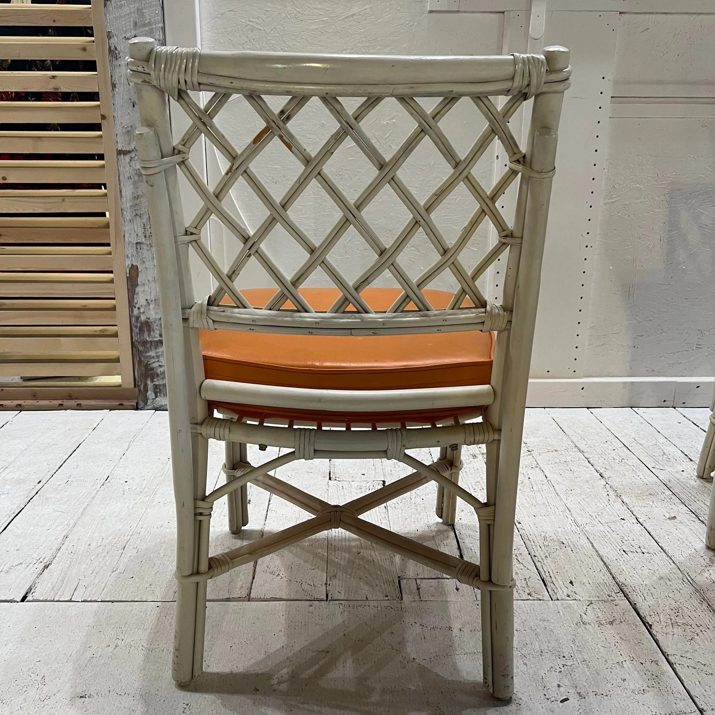 1980s White Rattan Bamboo Flip Top Extendable Game Table Set