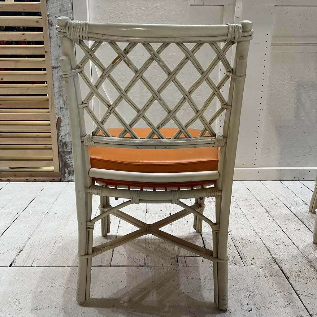 1980s White Rattan Bamboo Table and Chair Set with Flip Top to Expand From Game Size to Dining Table - Set of 5