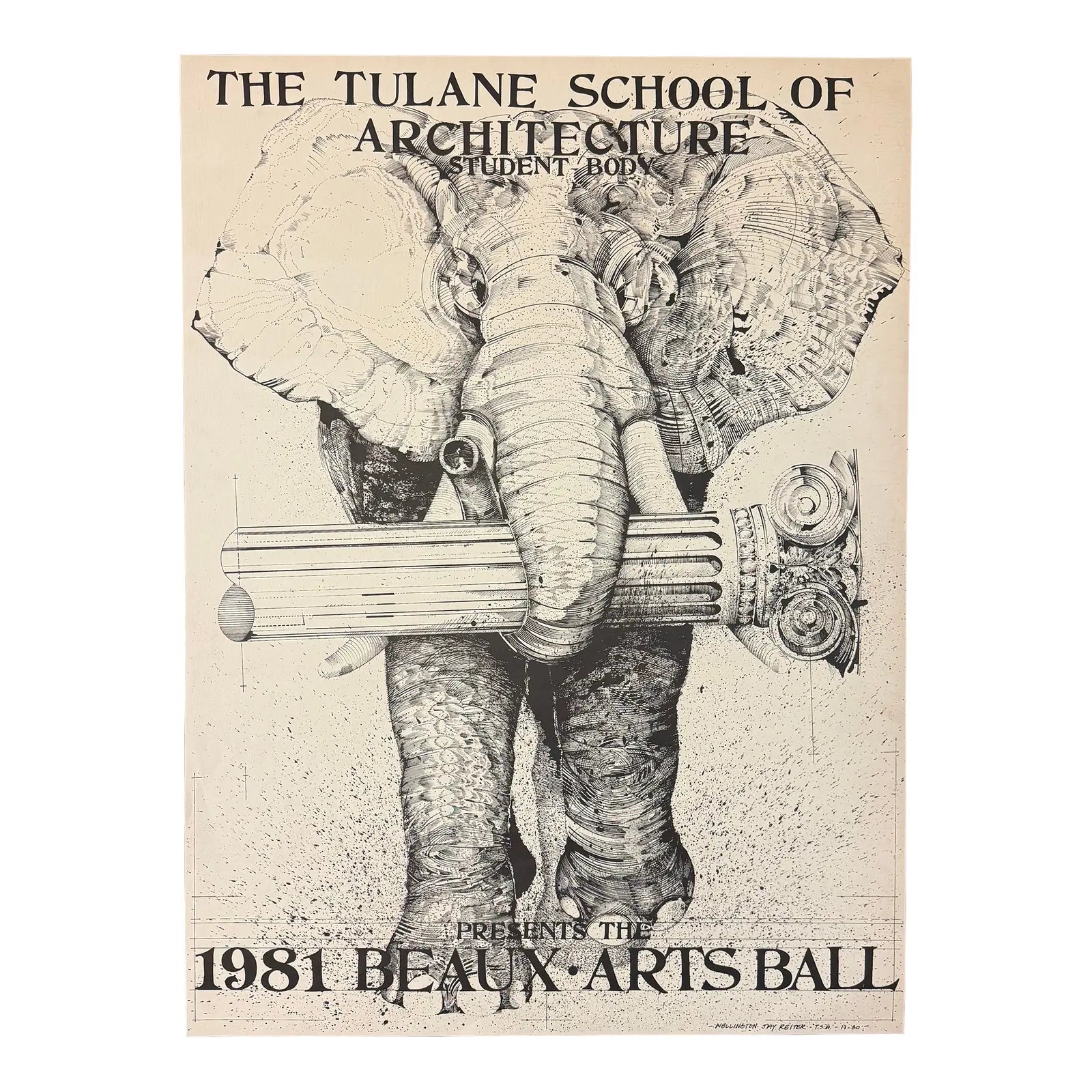 1981 Tulane School of Architecture Beaux-Arts Ball Lithograph Poster by Wellington Jay Reiter
