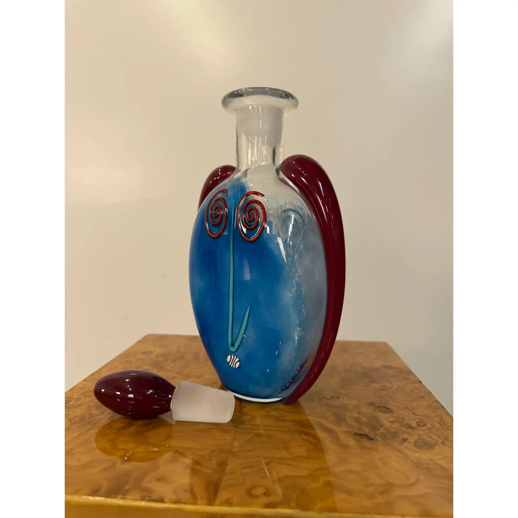 1993 Fineline Studios by Kerry Feldman Handblown Glass Decanter With Face