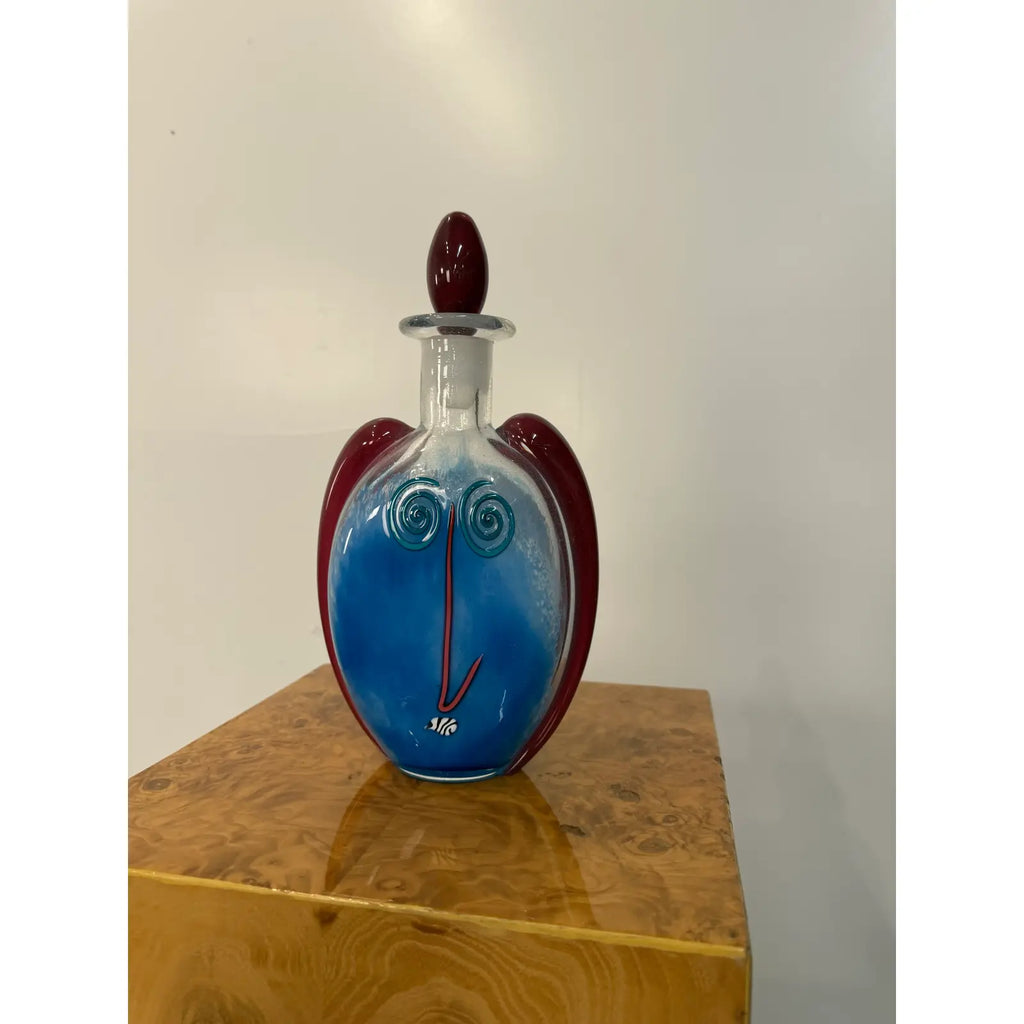 1993 Fineline Studios by Kerry Feldman Handblown Glass Decanter With Face
