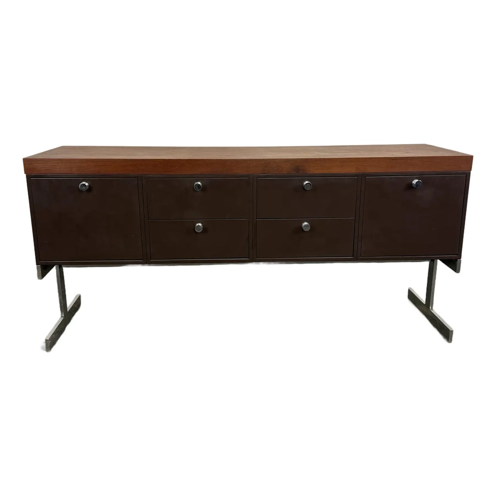 Peerless Steel Equipment Co. Walnut and Steel Credenza
